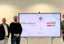 Excellence Cruises erhält Award für faire Arbeitsbedingungen Von links: Piet Dörflinger, Nautilus International, Gewerkschaftssekretär Schweiz; Jos Seinen, Rivertech Holding AG, Zug, Nautischer Direktor; Karim Twerenbold, Inhaber/Verwaltungsratspräsident Excellence Cruises; Holger Schatz, Nautilus International, Nationalsekretär Schweiz; Oliver Gerbig, Sea Chefs Cruise Service GmbH, Hamburg, Geschäftsführer.